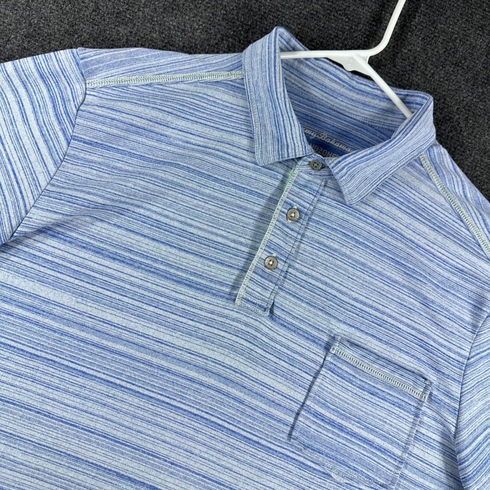 Tommy Bahama Polo Shirt Mens L Large IslandZone Space Dye Stripe Golf Casual‎